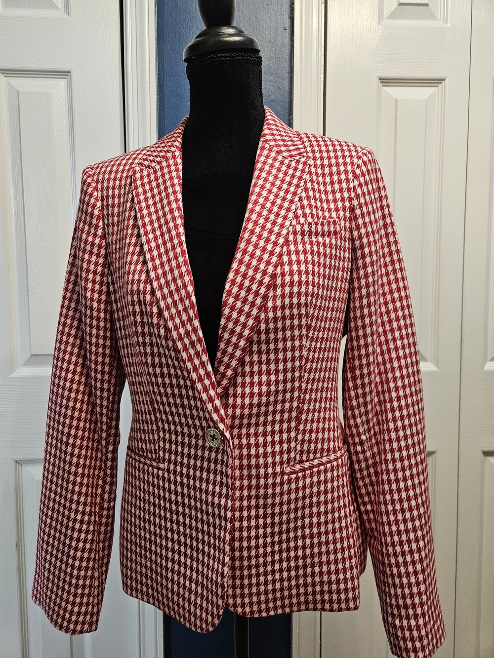 Tommy Hilfiger Red & White Houndstooth Blazer
